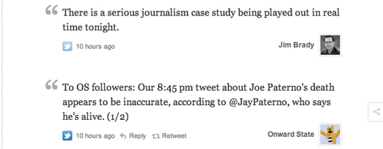 Storify used to tell the story of Joe Paterno death claims and retractions