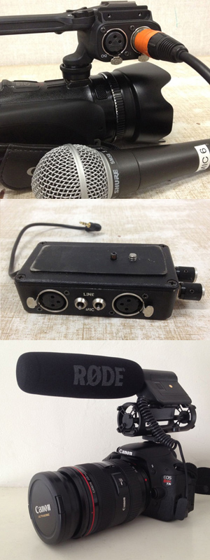 Audio is the most important element of video. Top to bottom: if you can afford it, choose a camera with built-in XLR inputs.  An XLR adapter that connects with the mini jack mic input on your camera.  A DSLR with hot shoe-mounted mic.
