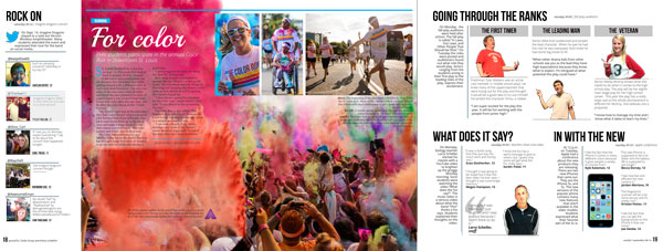 A weekly coverage spread from the 2013-14 Excalibur yearbook from Francis Howell North that is using Aurasma.