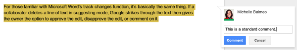 The comment function, which isn't new, still allows editors to give more general feedback.
