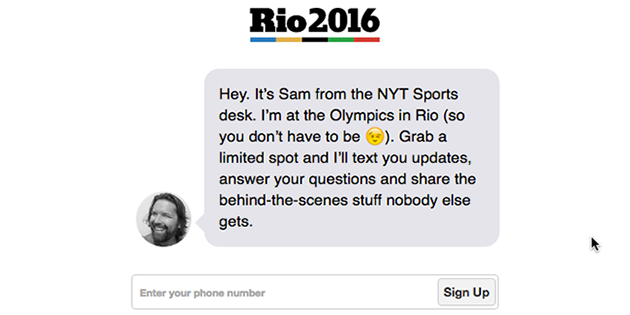 NYTimes Olympic Feed signup