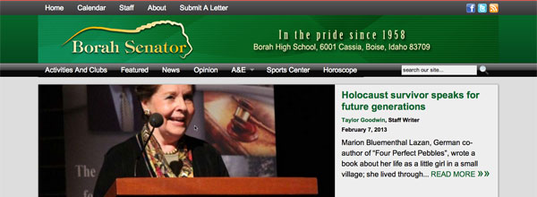 Front page of Borah's high school news website.